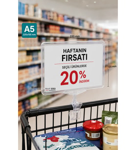 A5 Mandallı Etiketlik Fiyatlık Sepet Raf Askılık Fiyat Etiketi Çerçeveli Market Mağaza Şeffaf