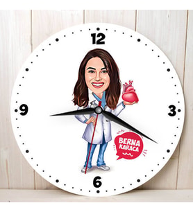 Kalp Doktoru Kadına Hediye Kişiye Özel Karikatürlü Duvar Saati