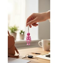 Gülümseyen İskelet Figürlü Hareketli Anahtarlık (Pembe)