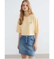 LC WAIKIKI Sarı Bisiklet Yaka Baskılı Oversize Kadın Crop