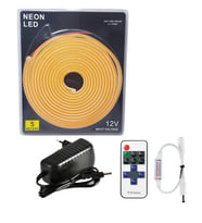 5 Metre 12 Volt 6x12 mm Esnek Amber Neon Led 12A Tek Renk Kumandalı RF Dimmer 3A Plastik Adaptör Set
