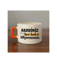 Haddiniz Hariç Her B*ku Biliyorsunuz Baskılı Yeşil Kulplu Kare Kupa - Komik Hediye Bardak Fincan Mug