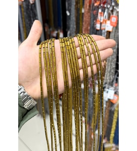 Hematit Taşı Silindir Kesim Parlak Gold 4x8mm Doğal Taş Dizi