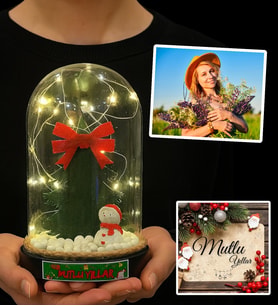 Yılbaşı Hediyesi Kişiye Özel Fotoğraflı Led Işıklı Yılbaşı Temalı Fanus