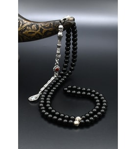 Doğal Oniks Taşlı 99'lük Tesbih Metal Püsküllü 6mm Küre Kesim 902261