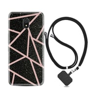Xiaomi Redmi 8A 8 Pro 9C 9T 10C 11T Pro Kılıf Boyun Askılı Silikon Pembe Şeritli Mermer 1312
