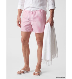 LCW SWIMWEAR Pembe Kısa Boy Çizgili Erkek Deniz Şortu