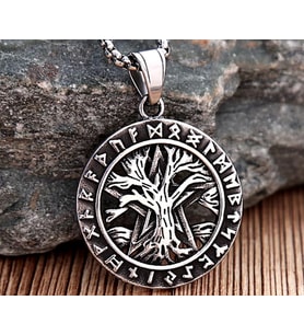 Paslanmaz Çelik YGGDRASİL Viking Rune Alfabe Detaylı Yaşam Ağaç Kolye