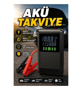 Araç Akü Takviye Cihazı ve Kablosuz Dijital Hava Kompresörü Powerbank Özellikli