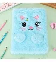 Peluş Çizgili Kedi Tasarımlı Defter (Mavi)