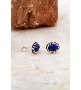 Lapis Lazuli Taşlı Mini Elişi Gümüş Küpe 6993