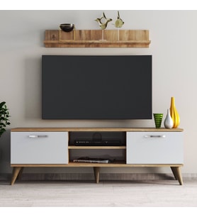 Safir 138 lik L Raflı Tv Ünitesi Çam - Beyaz  - TVU0403