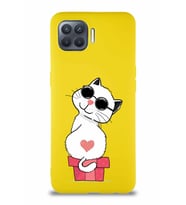 Oppo Reno 4 Lite Soft Premier Kapak Coolcat Tasarımlı Silikon Kılıf - Sarı (Şeffaf)