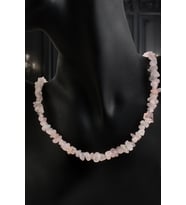 Pembe Kuvars Doğal Kırık Taş Tam Tur Kolye