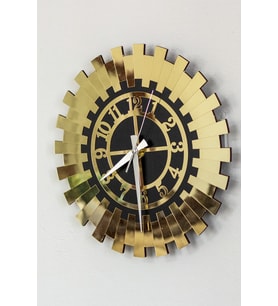 Modern Gold Güneş Duvar Saati Dekoratif Türk Rakamlı Siyah Mdf Üzeri Gold Aynalı Pleksi 60x60 Cm