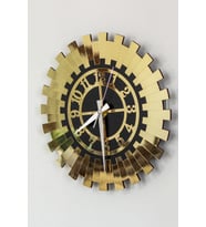 Modern Gold Güneş Duvar Saati Dekoratif Türk Rakamlı Siyah Mdf Üzeri Gold Aynalı Pleksi 60x60 Cm