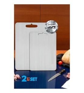 Kesim Tahtası - Profesyonel 304 Paslanmaz Çelik Doğrama Tahtası 2 Li̇ Set 721821