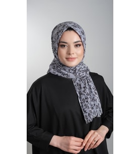 Gri Pratik Hazır Geçmeli Tesettür Eşarp Kesik Elyaf Piliseli Çiçek Desenli 1818D7_15