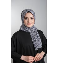Gri Pratik Hazır Geçmeli Tesettür Eşarp Kesik Elyaf Piliseli Çiçek Desenli 1818D7_15
