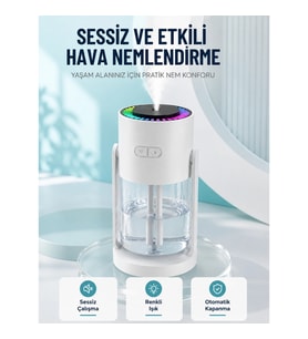Mey İthalat® Hava Nemlendirici LED Işıklı Sessiz Çalışan Otomatik Kapanmalı Masaüstü Nemlendirme Cih