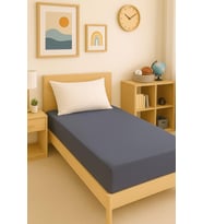 120 x 200 x 30 cm Düz Pamuklu Tek Kişilik Lastikli Fitted Penye Çarşaf (Antrasit)