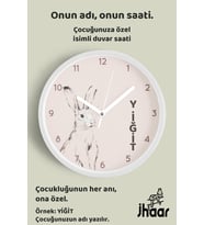 İsme Özel Soyut Tavşan Çocuk Odası Duvar Saati Orta Boy 30 cm Beyaz Camlı Sessiz