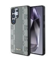 Samsung Galaxy S25 Ultra Uyumlu Kılıf DKNY Orjinal Lisanslı M-safe Şarj Özellikli 3D Yazılı Checkered Pattern Kapak (Bej)