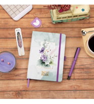 Dival Notebook 13,5x20 cm Mor Çiçekli Sert Kapak Noktalı Tarihsiz Dikişli Not Okul Defteri (Açık Yeşil-Altın)