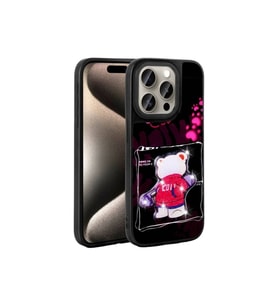 Apple iPhone 15 Pro Uyumlu Kılıf Parlayan Kabartmalı İkonik Figürlü Zore Amas Silikon Kapak (Siyah)