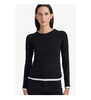 Defacto Slim Fit Ribana Siyah Kadın Uzun Kollu T-shirt E6548AX/BK81