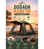Büyük Boy Kamp Çadırı Güneşlikli 4 5 Kişilik Taşınabilir Outdoor Çadır