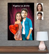 Kişiye Özel Karikatür Baskılı Ahşap Tablo Sevgili-1 30x40