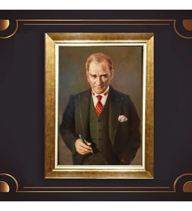 Özel Seri Paspartulu Çerçeveli Atatürk Tablo l394 (Gold)