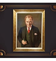 Özel Seri Paspartulu Çerçeveli Atatürk Tablo l394 (Gold)