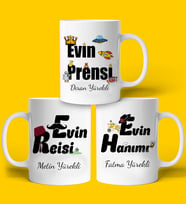 Evin Reisi Evin Hanımı Evin Prensi 3 Adet Kupa Bardak