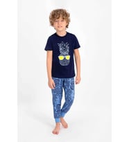 Roly Poly 2334 Erkek Çocuk Pineapple Lacivert Mavi Kısa Kol Pijama Takımı