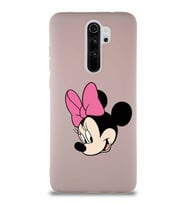 Xiaomi Redmi Note 8 Pro Soft Premier Kapak Minnie Mouse-B Tasarımlı Silikon Kılıf - Pudra (Şeffaf)