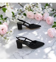 Fiyra 7013 Siyah Simli Kalın Kare Topuk Abiye Stiletto Ayakkabı