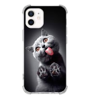 PrintiFy Apple iPhone 12 Mini Uyumlu Kedi 2 Baskılı Şeffaf Köşe Korumalı Antişok Kılıf