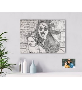 BK Gift Kişiye Özel Tam Boy Karakalem Anne Kız Yağlı Boya Kanvas Tablo-1