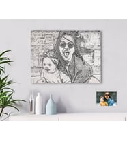 BK Gift Kişiye Özel Tam Boy Karakalem Anne Kız Yağlı Boya Kanvas Tablo-1