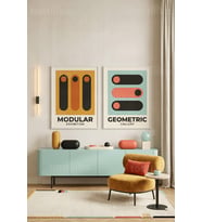 Geometrik Modern Sanat 2'li Ahşap Çerçeveli Tablo Seti