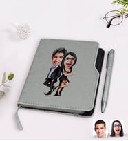 BK Gift Kişiye Özel Sevgililer Karikatürlü Gri Termo Deri Defter Kalem Seti-6
