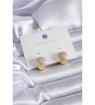 Gold Renk Zirkon Taşlı Pirinç Kadın Küpe (Altın)