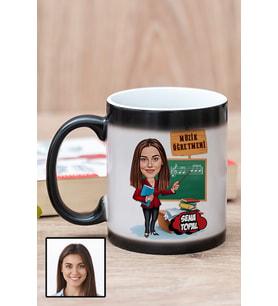 Kadın Müzik Öğretmenine Hediye Karikatürlü Sihirli Kupa Bardak