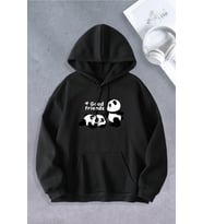 Unisex Kadın Erkek Panda Good Friends Baskılı Oversize Sweatshirt (Siyah)