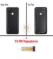 Infinix Hot 10İ Siyah Uyumlu Lensli Arka Kapak + B7000 Yapıştırıcı Arka Cam Batarya Pil Kapağı