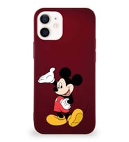Apple iPhone 12 Soft Premier Kapak Mickey Mouse-C Tasarımlı Silikon Kılıf - Mürdüm (Şeffaf)