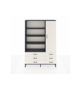 Arges Gardrop 8 Raflı 6 Çekmeceli Tek Kapaklı  132x30x195 Antrasit-Aytaşı