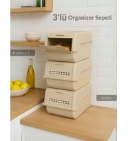 3'lü Set Organizer Erzak Kutusu Bpa Free Saklama Kutusu Soğanlık Sebzelik Sepet Krem 8 Lt x 3